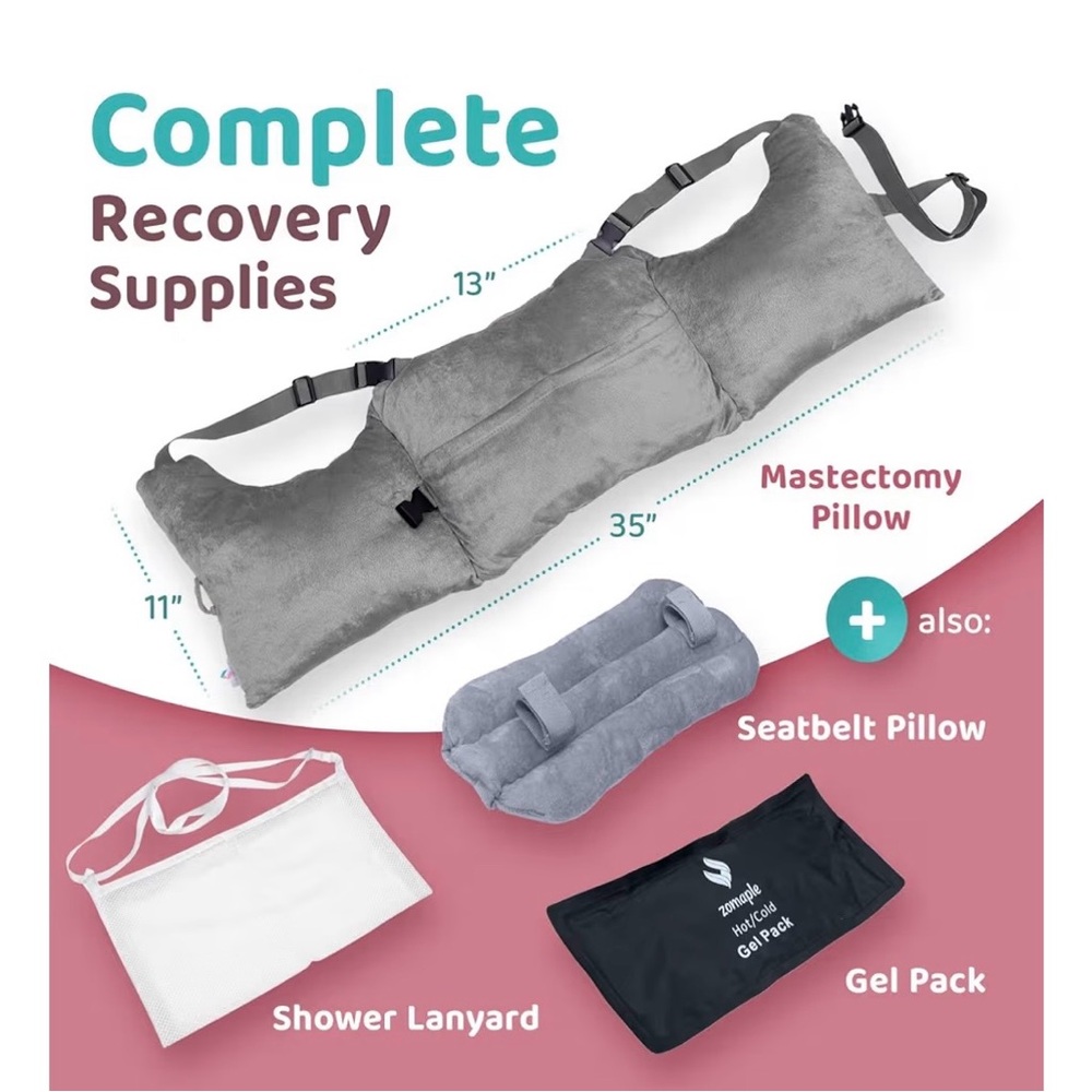 Mastectomy Support Pillow Set in Light Gray NWT